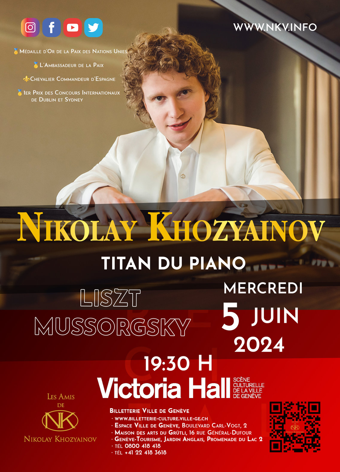 Affiche. Programme d’œuvres de Scriabine, Liszt, Moussorgski et « Fantaisie » par Nikolay Khozyainov. 2024-06-05